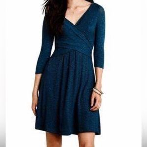 Anthropologie Fara Surplice Dress by Amadi, Teal-Blue, Small